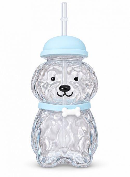 CUTE PUPPY GLASS TUMBLER WITH STRAW