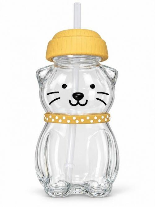 CUTE KITTY GLASS TUMBLER WITH STRAW
