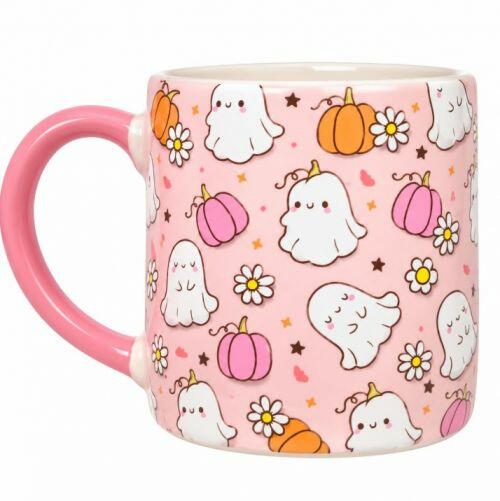 CUTE PINK GHOSTS AND PUMPKINS HALLOWEEN CERAMIC MUG