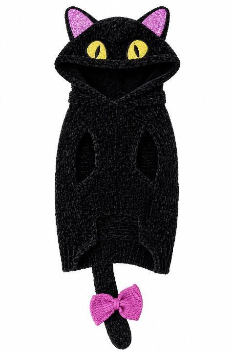 HALLOWEEN BLACK CAT HOODED DOG SWEATER COSTUME