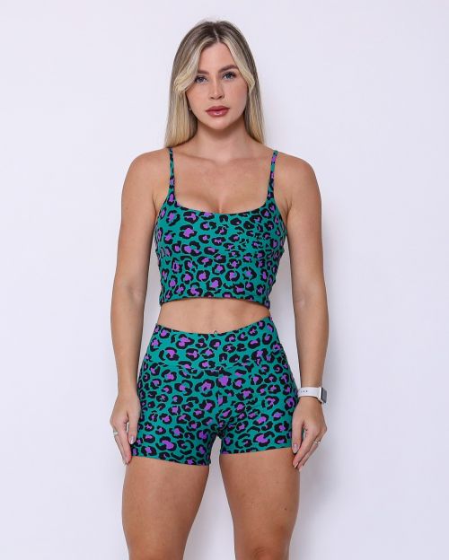 Conjunto Short Básico Curtinho Onça Pantanal Botanic + Top Regatinha