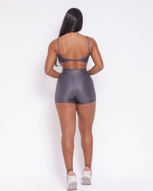 Conjunto Short Básico Cós Cruzado Textura Gloss Carbox + Top Ju