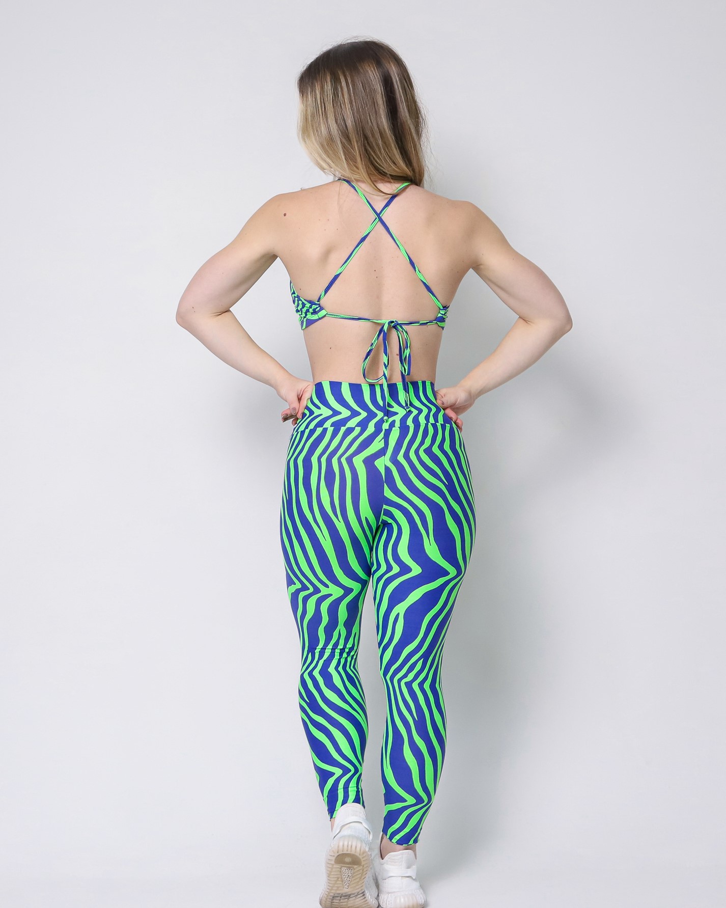 Conjunto Calça Legging Básica Savana Zebra Verde/Azul + Top Paula