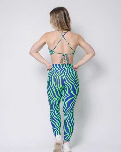 Conjunto Calça Legging Básica Savana Zebra Verde/Azul + Top Paula