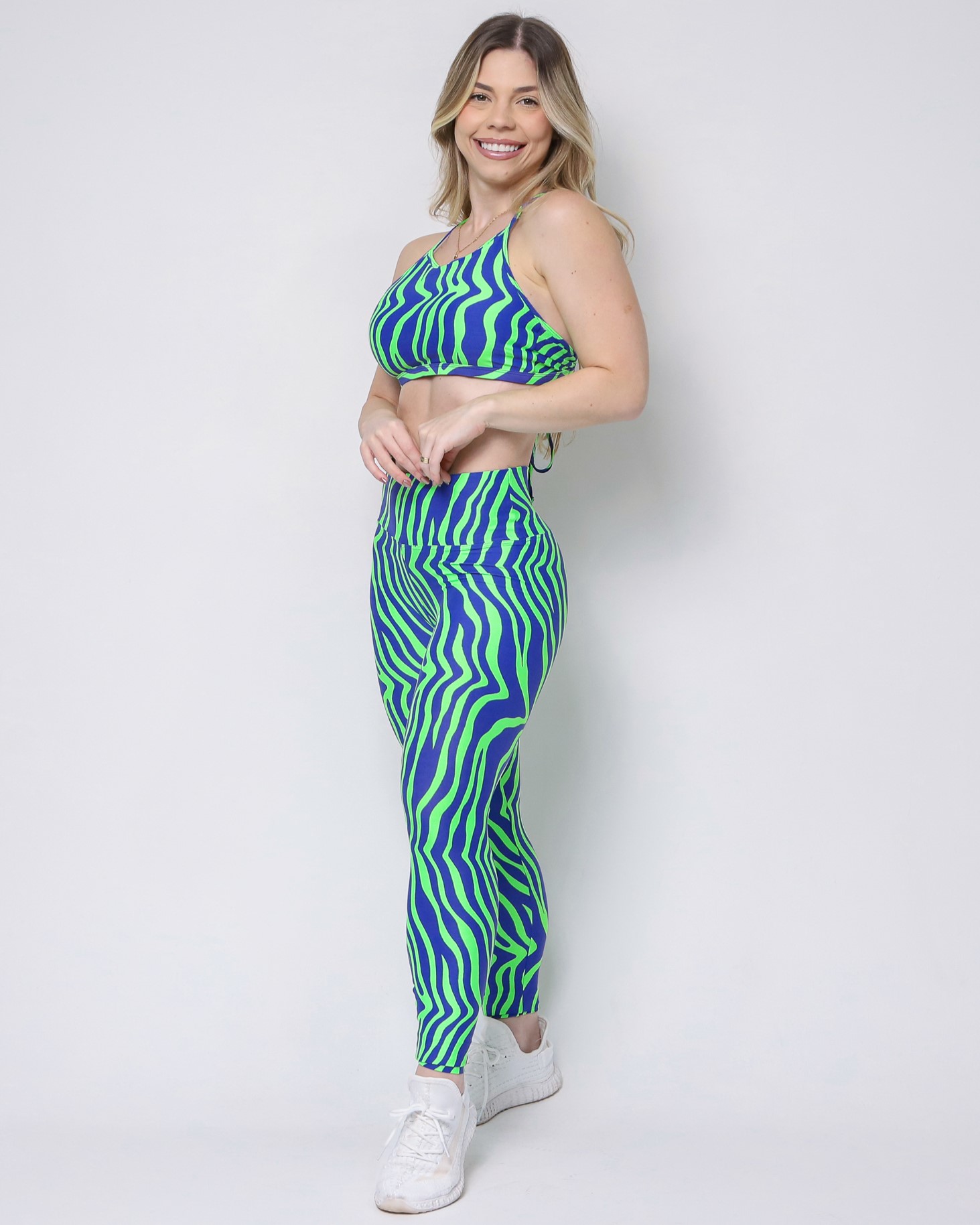 Conjunto Calça Legging Básica Savana Zebra Verde/Azul + Top Paula
