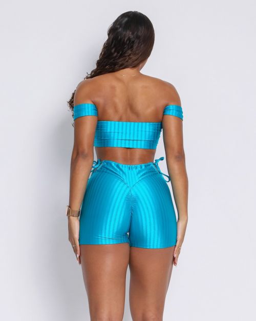 Conjunto Short Empina Ajuste Cirre Azul Acqua + Top Ciganinha