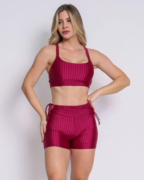 Conjunto Short Empina Ajuste Cirre Cereja + Top Tai