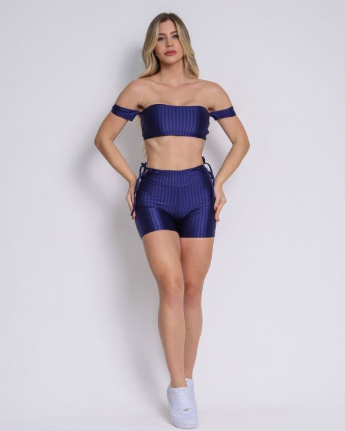 Conjunto Short Empina Ajuste Cirre Marinho + Top Ciganinha