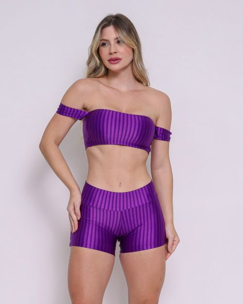 Conjunto Short Básico Curtinho Cirrê Grape + Top Ciganinha
