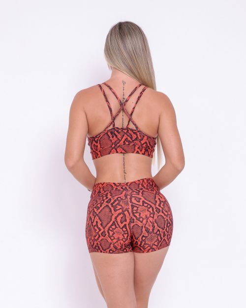 Conjunto Short B�sico C�s Fino Cobra Fundo Vermelho + Top Vivi