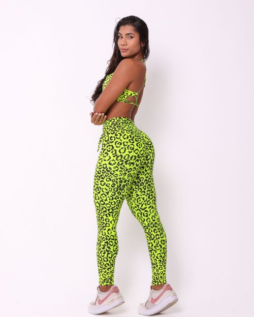 Conjunto Calça Legging Empina Onça Colors Amarelo Neon + Top Bianca