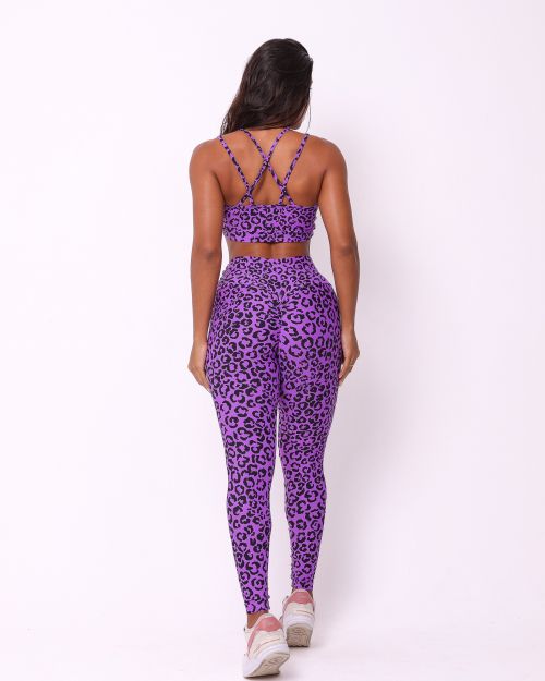 Conjunto Calça Legging Empina Onça Colors Roxo + Top Vivi