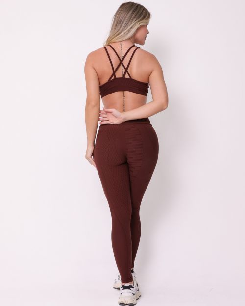 Conjunto Calça Legging Básica Jacquard Comfy + Top Lu