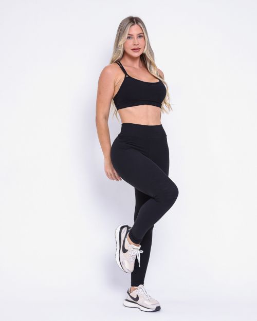 Conjunto Calça Legging Básica Jacquard Comfy + Top Lu