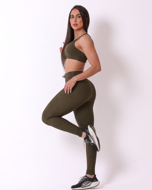 Conjunto Calça Legging Básica Jacquard Comfy + Top Lu