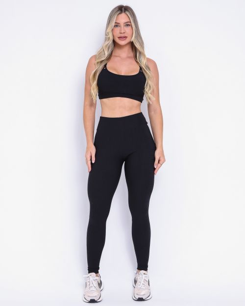 Conjunto Calça Legging Básica Jacquard Comfy + Top Lu