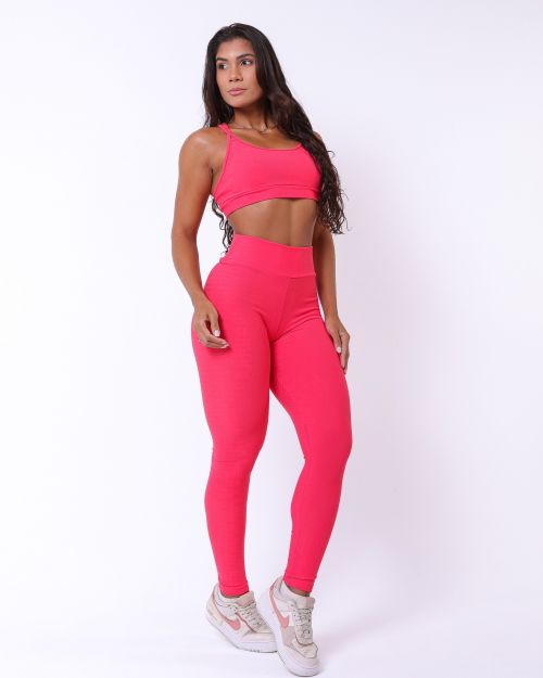 Conjunto Calça Legging Básica Jacquard Comfy + Top Lu