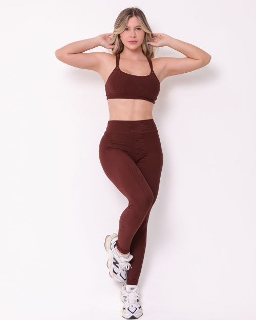 Conjunto Calça Legging Básica Jacquard Comfy + Top Lu