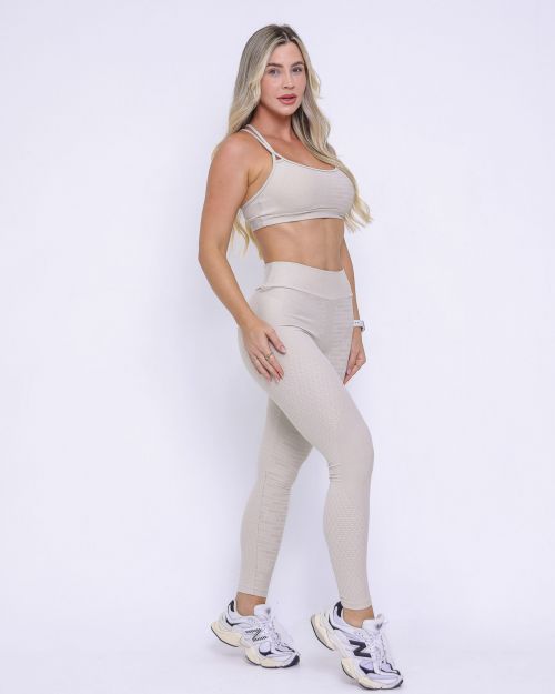 Conjunto Calça Legging Básica Jacquard Comfy + Top Lu