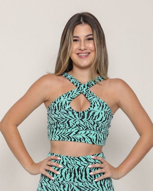 Top Cruzado Zebra Verde Água