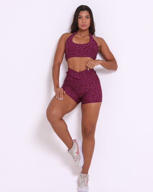 Conjunto Short Básico Cós Cruzado New Onça Fit + Top Jhully