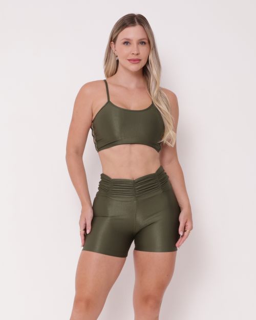 Conjunto Short Básico Cós Franzido Compressão + Top Marta