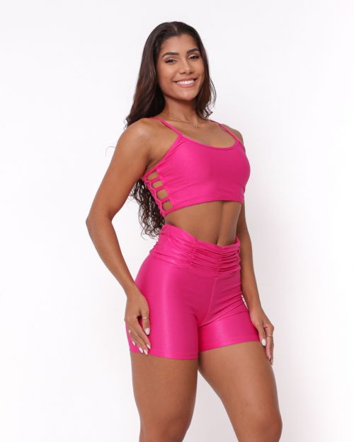 Conjunto Short Básico Cós Franzido Compressão + Top Marta