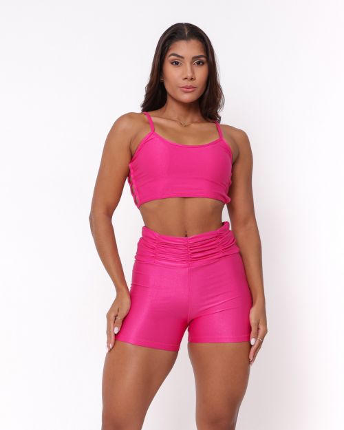 Conjunto Short Básico Cós Franzido Compressão + Top Marta