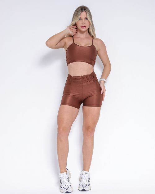 Conjunto Short Básico Cós Franzido Compressão + Top Marta