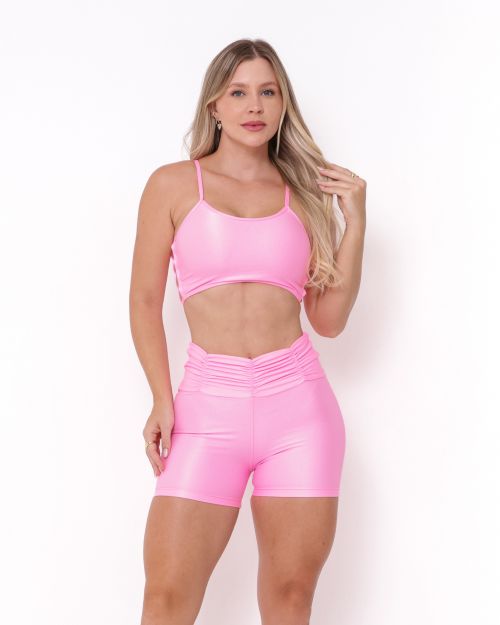 Conjunto Short Básico Cós Franzido Compressão + Top Marta