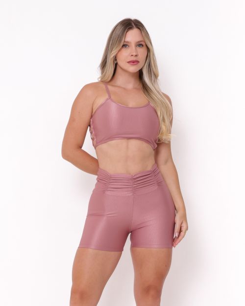 Conjunto Short Básico Cós Franzido Compressão + Top Marta