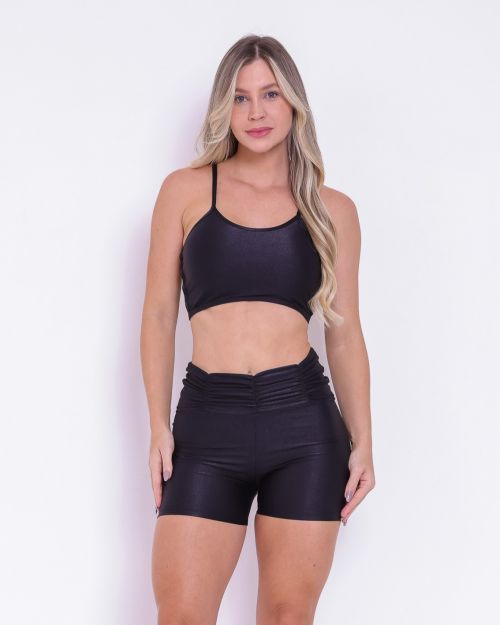 Conjunto Short Básico Cós Franzido Compressão + Top Marta