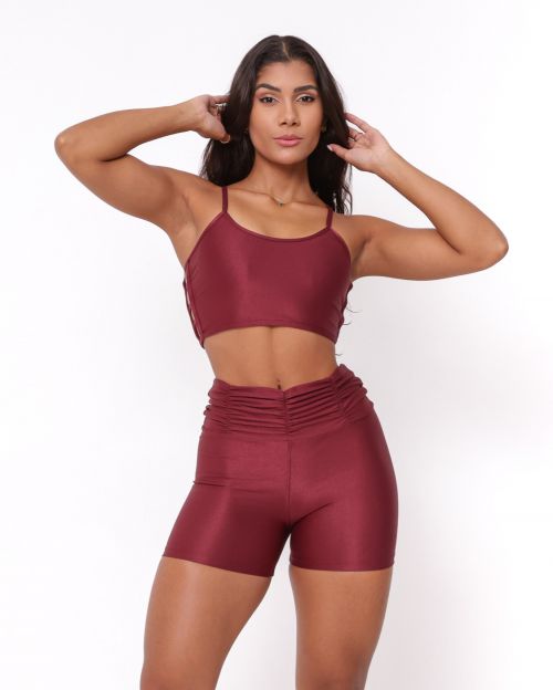 Conjunto Short Básico Cós Franzido Compressão + Top Marta