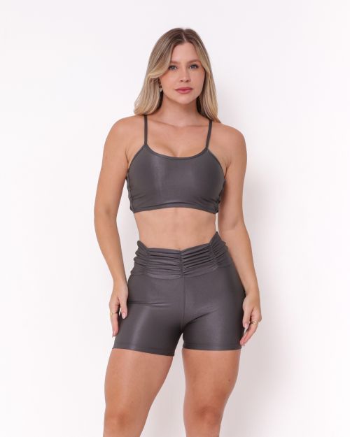 Conjunto Short Básico Cós Franzido Compressão + Top Marta