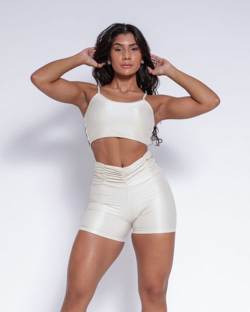 Conjunto Short Básico Cós Franzido Compressão + Top Marta