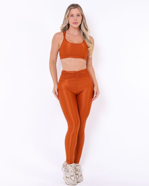 Conjunto Calça Básica Cós Franzido Compressão + Top Lu