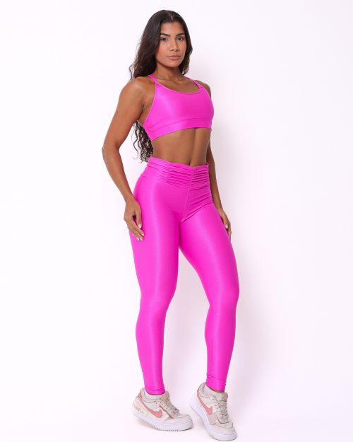 Conjunto Calça Básica Cós Franzido Compressão + Top Lu