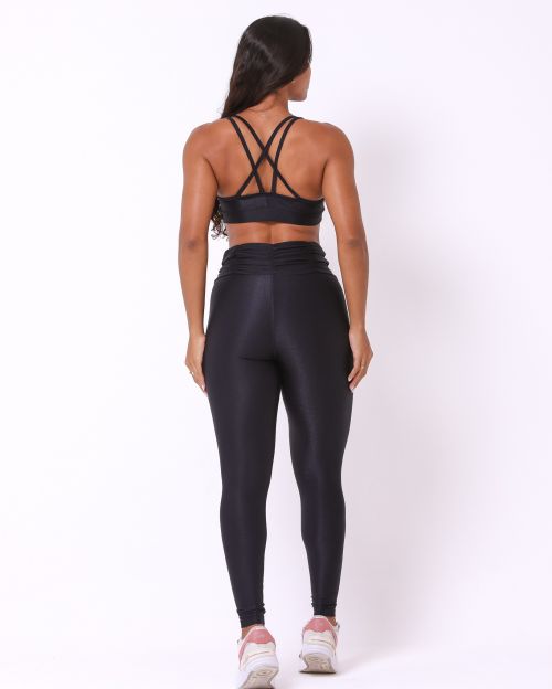 Conjunto Calça Básica Cós Franzido Compressão + Top Lu