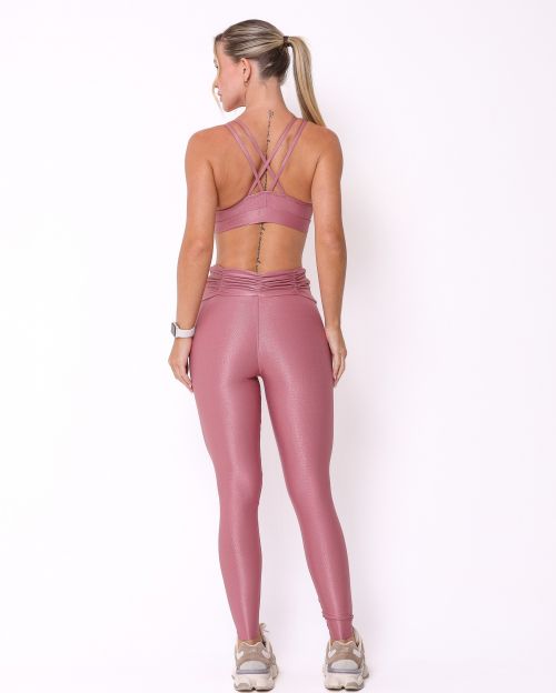 Conjunto Calça Básica Cós Franzido Compressão + Top Lu