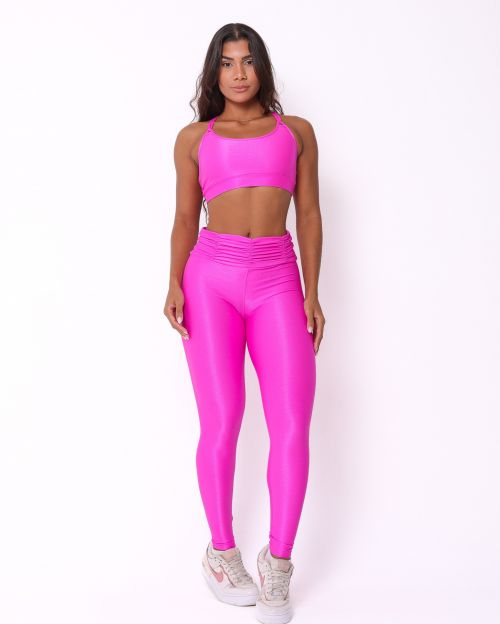 Conjunto Calça Básica Cós Franzido Compressão + Top Lu