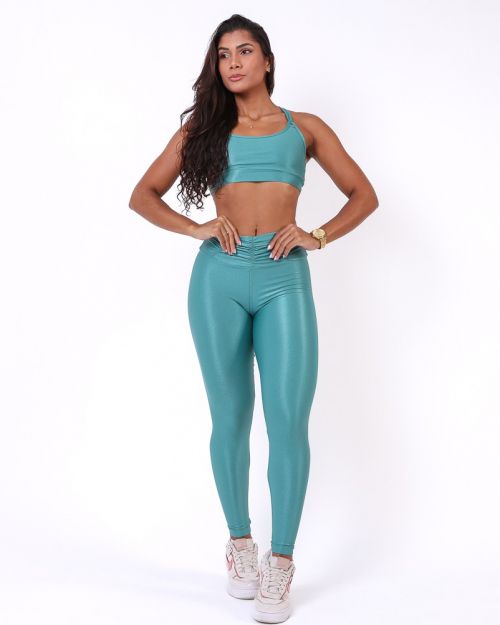 Conjunto Calça Básica Cós Franzido Compressão + Top Lu