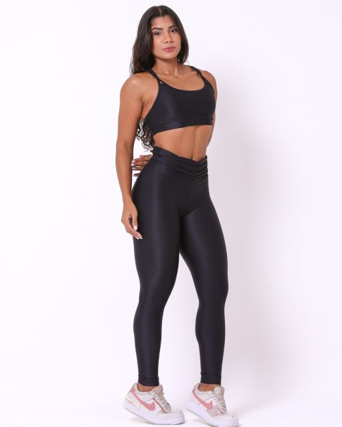 Conjunto Calça Básica Cós Franzido Compressão + Top Lu