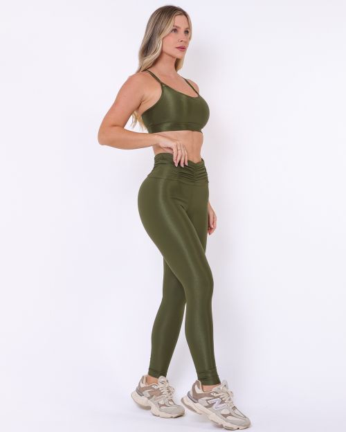 Conjunto Calça Básica Cós Franzido Compressão + Top Lu
