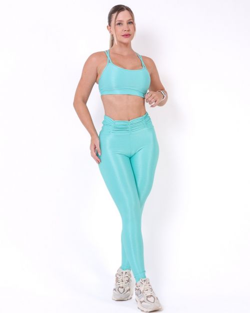 Conjunto Calça Básica Cós Franzido Compressão + Top Lu