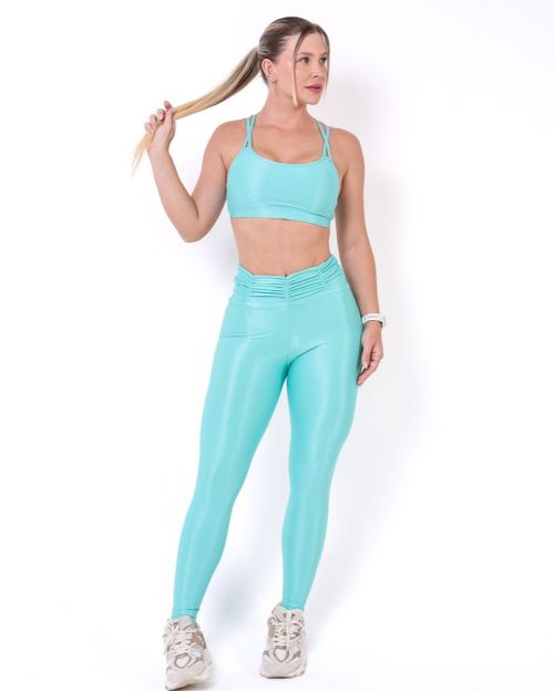Conjunto Calça Básica Cós Franzido Compressão + Top Lu