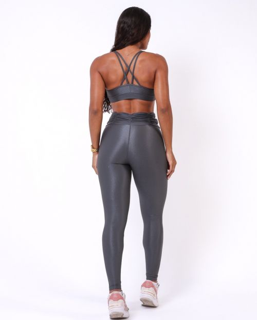 Conjunto Calça Básica Cós Franzido Compressão + Top Lu