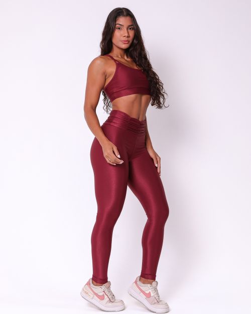 Conjunto Calça Básica Cós Franzido Compressão + Top Lu