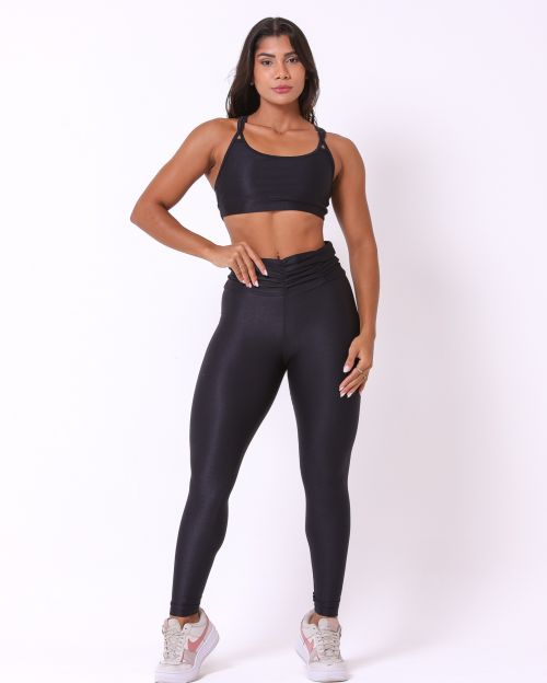 Conjunto Calça Básica Cós Franzido Compressão + Top Lu