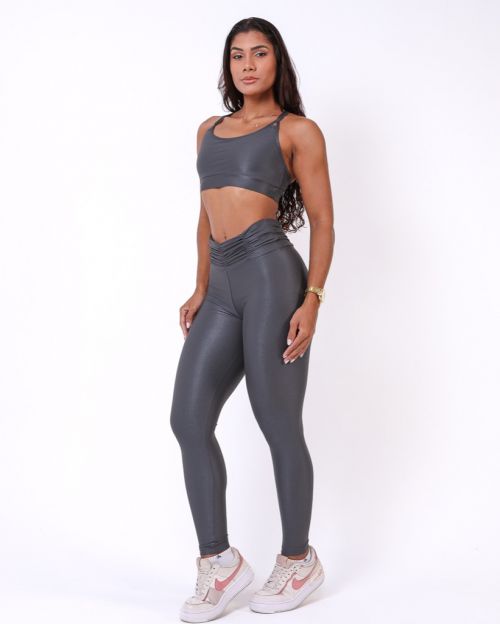 Conjunto Calça Básica Cós Franzido Compressão + Top Lu