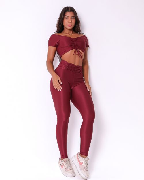 Conjunto Calça Básica Cós Franzido Compressão + Top Manguinha